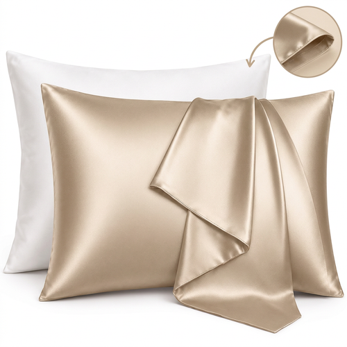 Beige mulberry silk pillowcase with fabric detail
